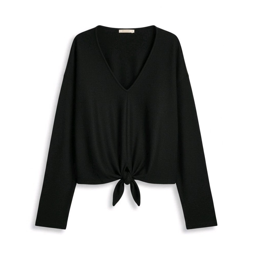 Madewell Texture & Thread Wrap Tie Front Crop Top Black Long Sleeve Sz Large